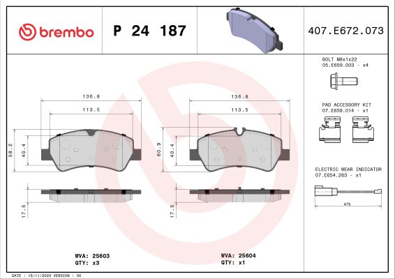 A.B.S. P 24 187 BREMBO Bremsbelagsatz, Scheibenbremse